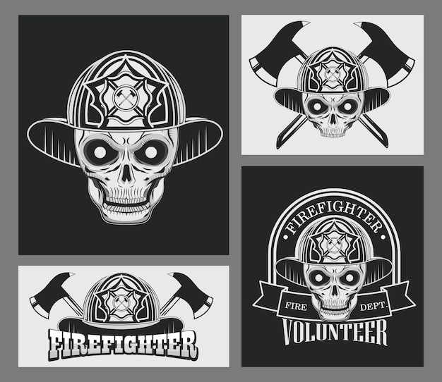 Vector firefighter skull set