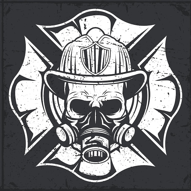 Firefighter skull with helmet and mask