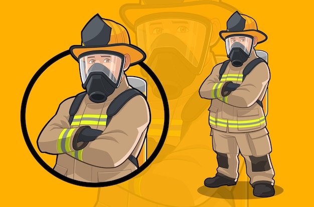 Firefighter Wearing Gas Mask