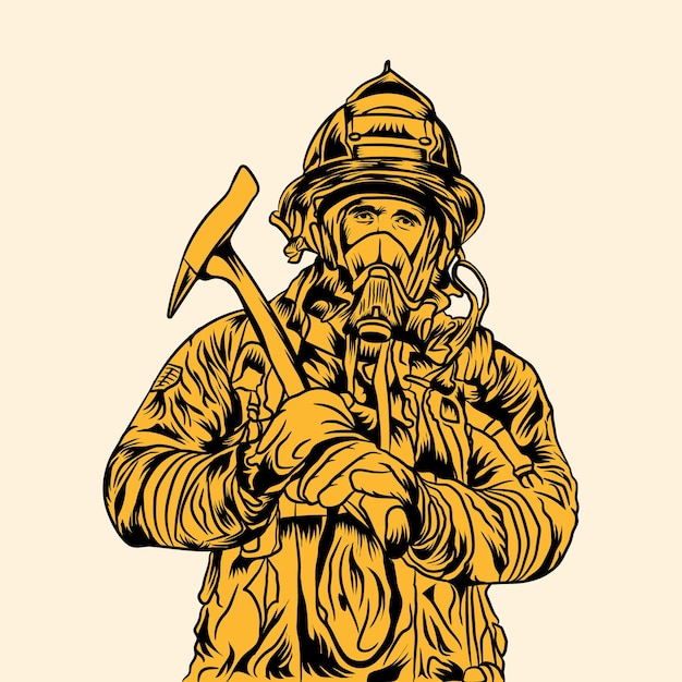 Firefighter with axe vector graphic