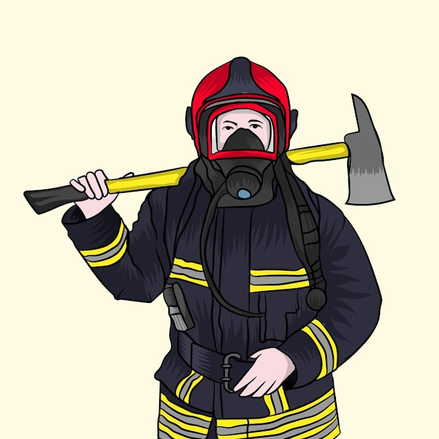 Firefighter with Axe Vector Graphic