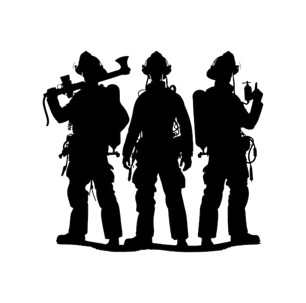 Vector firefighters pose silhouette vector illustration