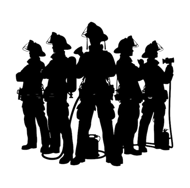 Vettore i vigili del fuoco posano l'illustrazione vettoriale della silhouette.