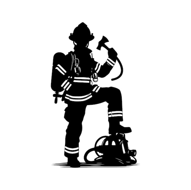 Firefighters pose silhouette vector illustration