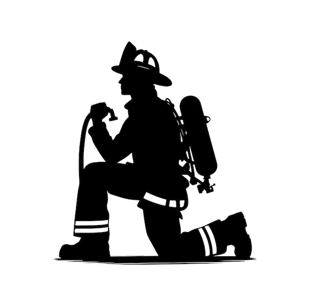 Firefighters pose silhouette vector illustration