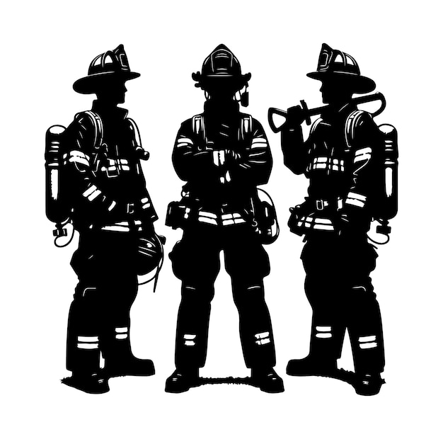 Vector firefighters pose silhouette vector illustration