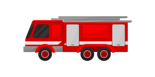 Vettore veicolo antincendio di emergenza con vettore di scala telescopica illustrazione isolata su sfondo bianco