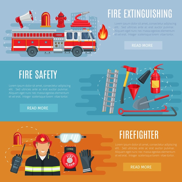 Vector firefighting or fire safety vector banners