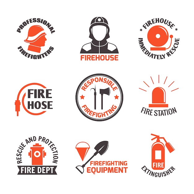 Vector firefighting label set