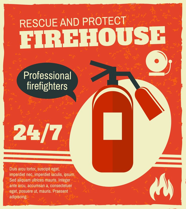 Vector firefighting retro poster