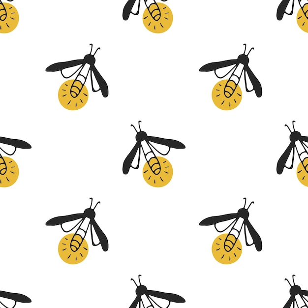 Fireflies doodle Seamless pattern Simple print