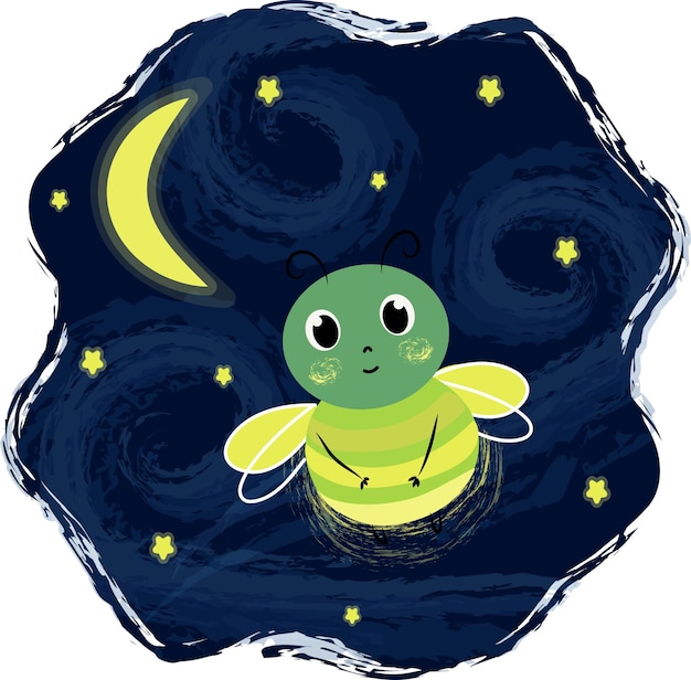 Vector firefly against the background of the starry night sky