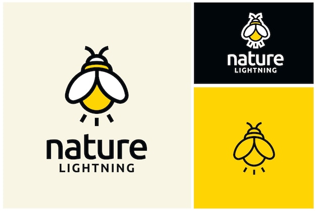 Firefly insect with electric light bulb lamp for Nature Night Lighting logo design