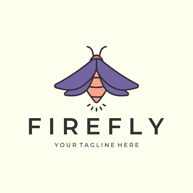 Firefly or insect with line art style cartoon logo vector illustration design icon template