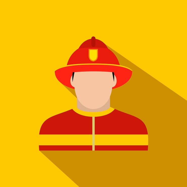 Vector fireman flat icon on a yellow background