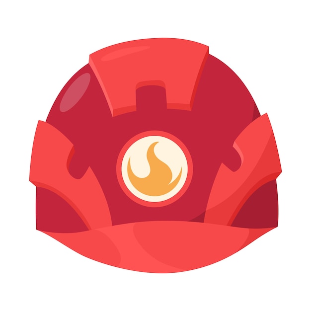 Vector fireman helmet icon front view hat of firefighter with metal emblemsor logo red fireman cup uniform headwear vector illustration isolated on white