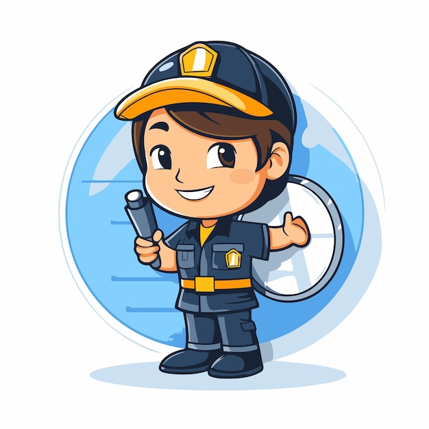 Fireman holding a flashlight Cute cartoon character vector illustration