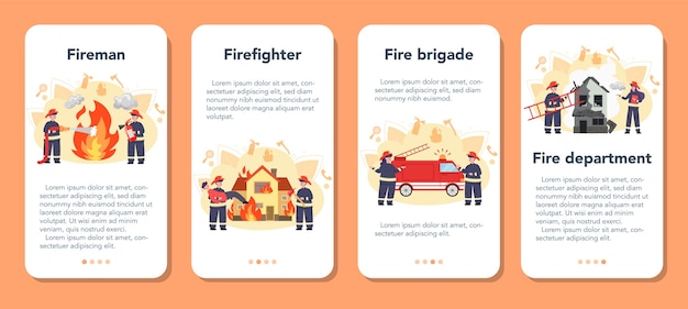 Vector fireman mobile application banner set