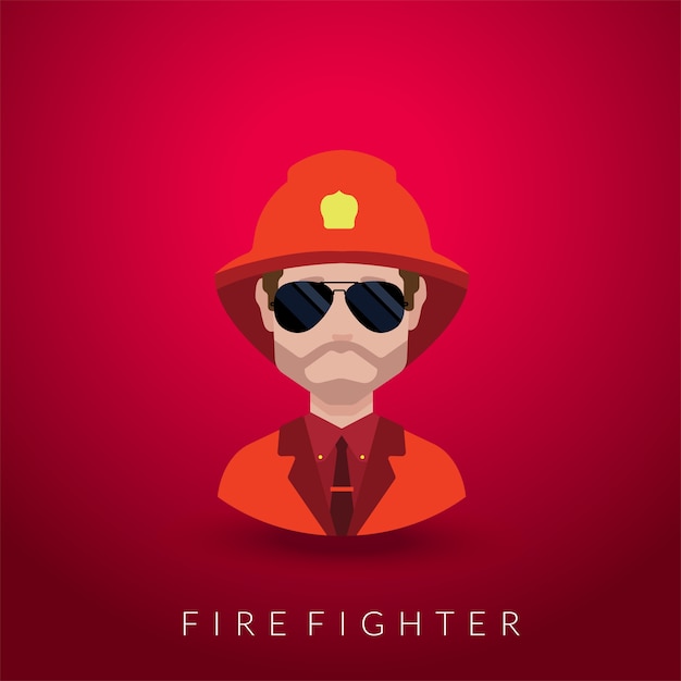 Вектор Портрет пожарного, изолированные на красном