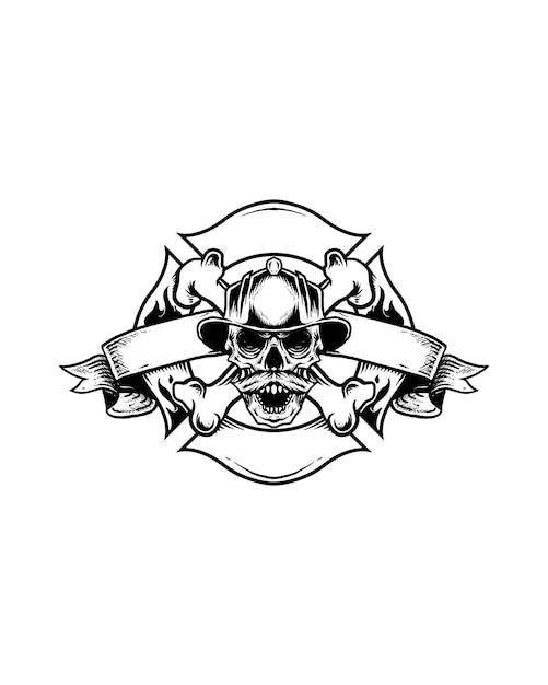 Vector fireman skull head with helmet