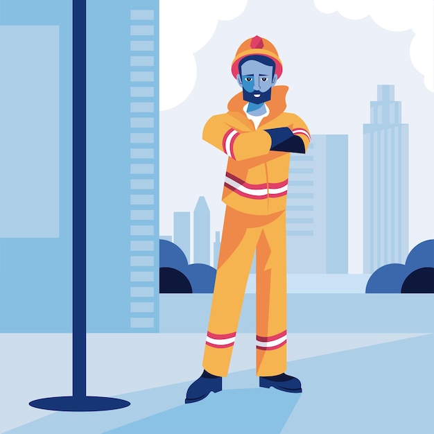 Fireman stand up in station illustration