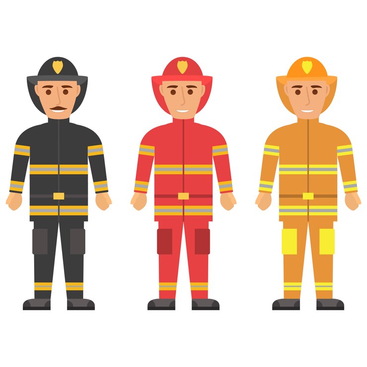 Vector fireman in uniform character of rescue firefighter in safe helmet and uniform.the professional rescuer employees of the emergency service.