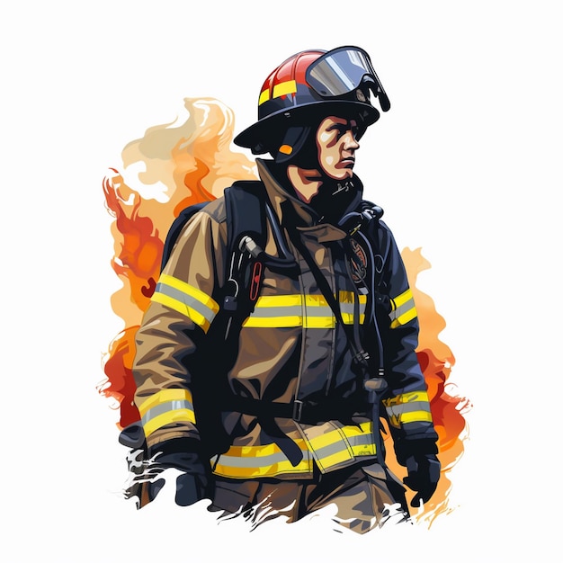 fireman vector emergency safety illustration firefighter fire helmet protection rescue dep