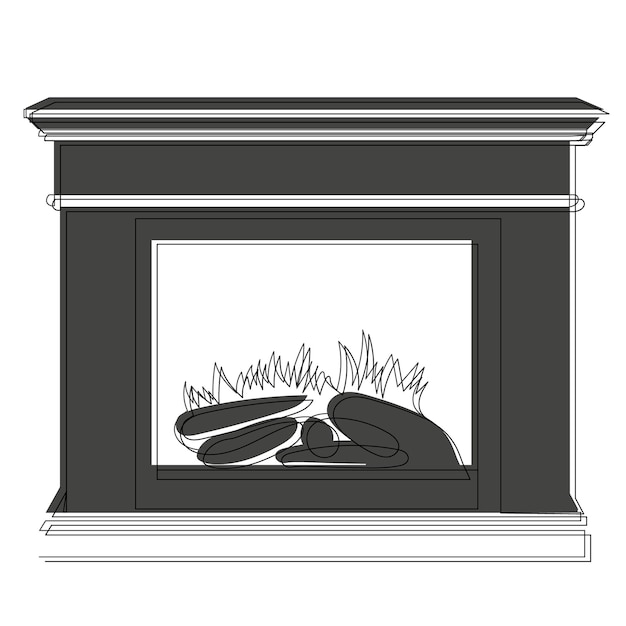 Fireplace sketch drawing, vector, isolated