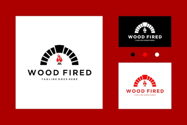 Fireplace with a Burning Flame On a White Background Wooden Fuel Flame Icon Logo Vector Design