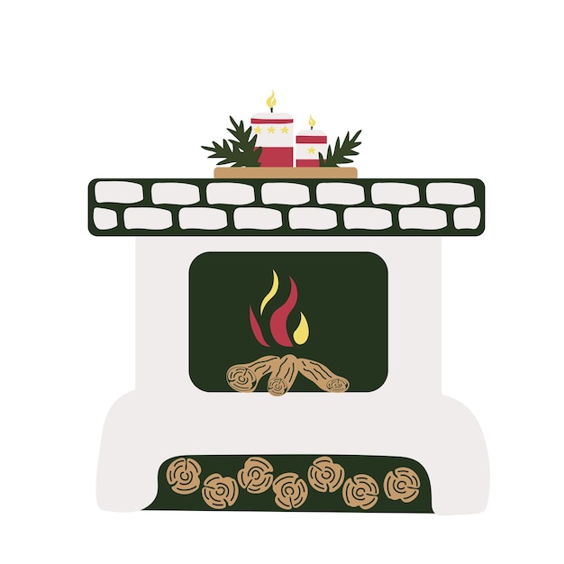 Vector fireplace with a composition with candles festive decor new year