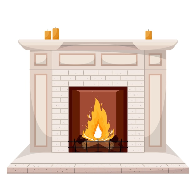 Вектор Камин с огнем, камин с горящими дровами, камин с горящими поленьями