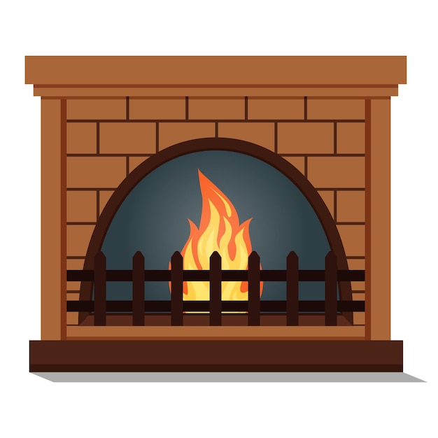 Fireplace with rounded firebox close up icon isolated