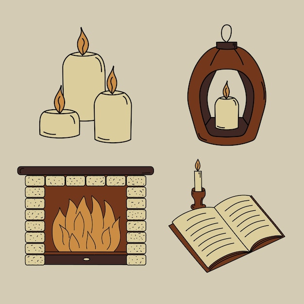 Fireside set di elementi in stile doodle