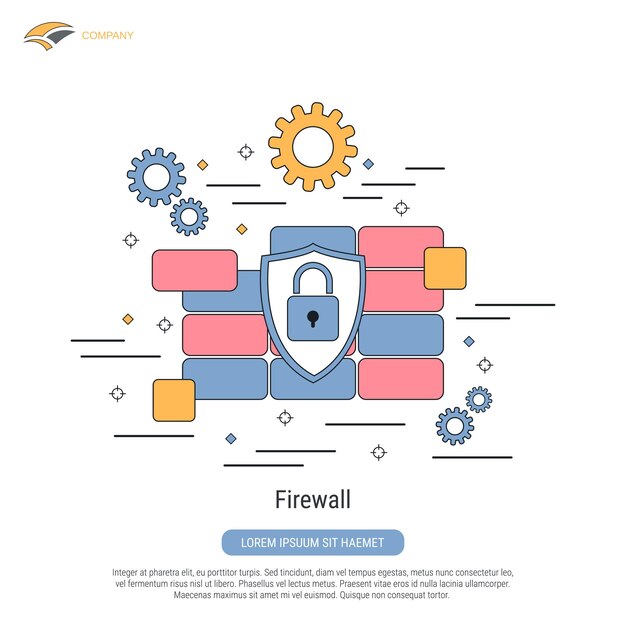 Concetto vettoriale in stile contorno piatto per la sicurezza del computer firewall