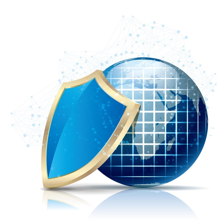 Firewall concept. Shield and earth. Global communications.