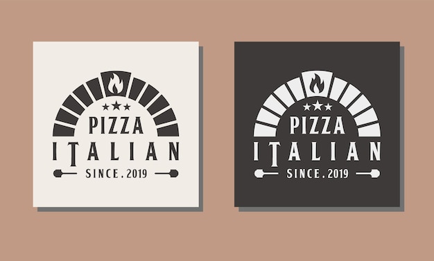 Forno in mattoni a legna con pala un vettore di design del logo della pizza