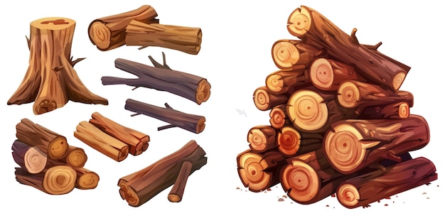 Vector firewood pile for bonfire dry branch trunk logs for fireplace forest fuel for camping