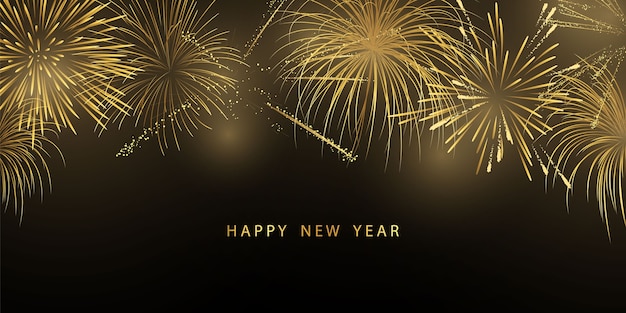 Fuochi d'artificio e natale a tema celebration party happy new year gold background design.