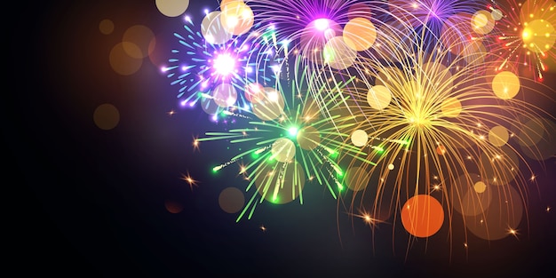 Firework colorful christmas themed Celebration party Happy New Year background.