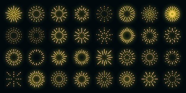 Firework icons set vector neon