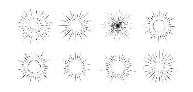 Firework line icon set happy new year firework