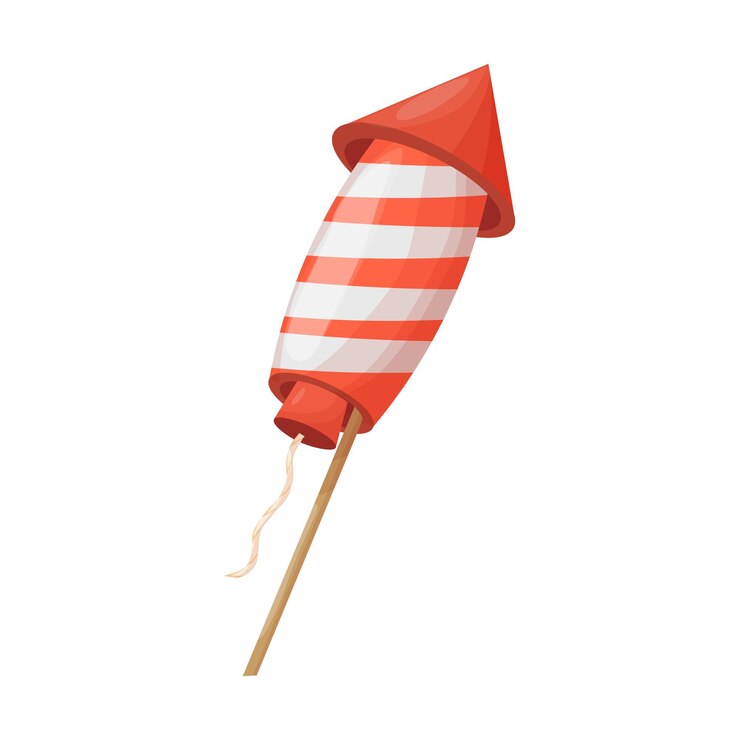 Vector firework rocket with stripes rope in cartoon style isolated on white