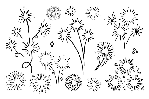 Illustrazione vettoriale disegnata a mano con fuochi d'artificio