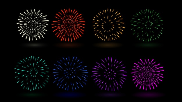 벡터 불꽃 컬렉션에서 여러 색상 벡터. 축제 및 축하에 대한 디자인에 이상적입니다.