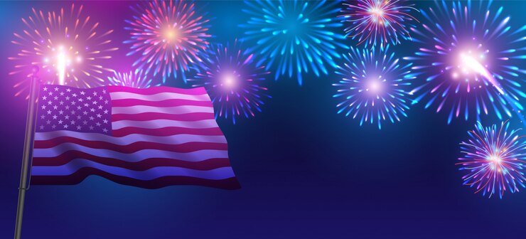 Vector fireworks for 4th of july independense day. fireworks and flag