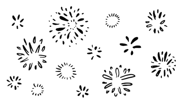 Fireworks are drawn on a white background