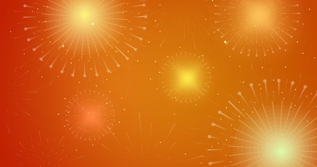 Vector fireworks background happy diwali celebration firecrackers on orange background vector illustration