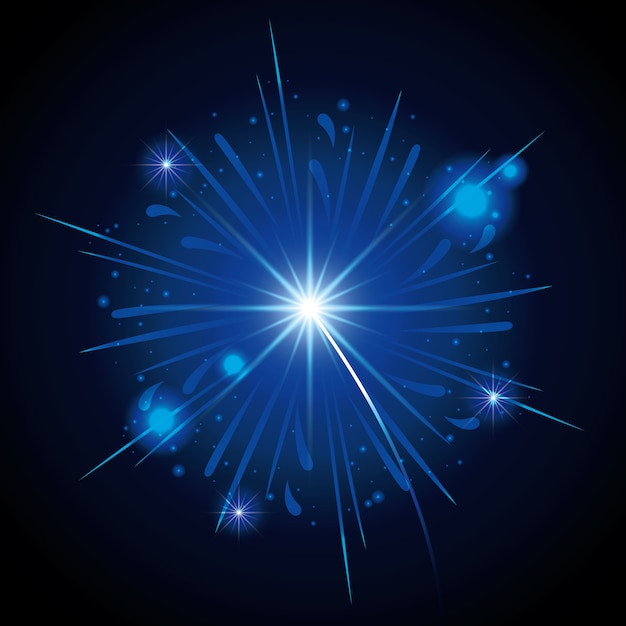 Фейерверк, разрывающийся в форме голубой звезды на черном фоне