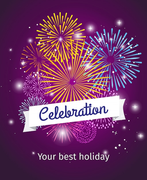 Vector fireworks celebration poster template