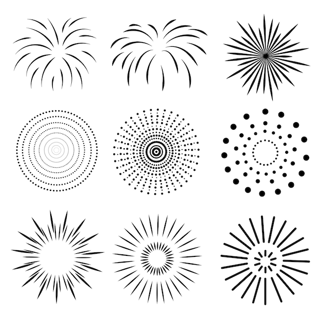 Fireworks collection in doodle style